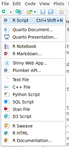 Be sure to choose 'Quarto Document...' from the list Be sure to choose 'Quarto Document...' from the list